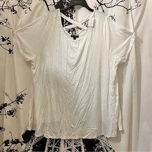 NWT Lane Bryant Swing Tunic Tee Cap Sleeves Criss Cross Back White 26/28